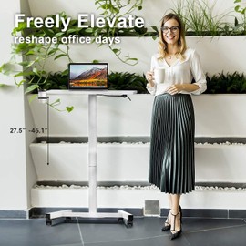 MPETAPT 28-Inch Mobile Standing Desk Adjustable Height with Cup Holder, Portable Standing Desk with Lockable Wheels, Rolling Table for Home Office Classroom Hospital (Snow-White, Steel Classic)