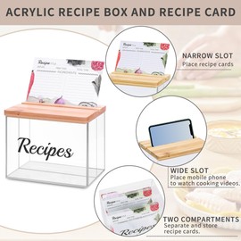 XKDOUS Acrylic Recipe Box, Recipe Cards and Box Set with 50 Recipe Cards and 6 Dividers, 50 Card Protectors, Index Card Holder to Write in Your Own Recipe for Cooking Enthusiasts