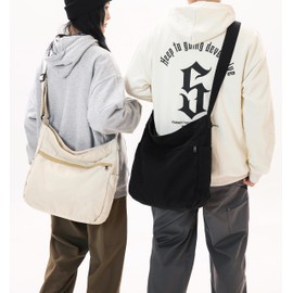 Economical Cotton Canvas Tote Bag,Women Hobo Shoulder Bag Crossbody Handbag with 3 External Pocket,Zipper Closure (E Tote Bag-Black)