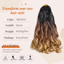 Flyroseing 12inch French Curl Braiding Hair, 8packs French Curls Hair Extensions for Braiding Pre Stretched Ombre Black Blonde 50g/Pack Loose Wavy for Women Synthetic Long Lasting for Daily/Vacation