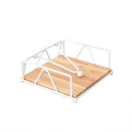 Jarsense Square Wooden Plank Base Iron Rack Napkin Holder with Counterweight Arm for Paper Napkin Organizer for Kitchen Table Living Room (White)