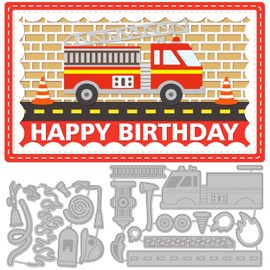 GLOBLELAND Fire Engine Cutting Dies Metal Fire Fighting Tools Die Cuts Embossing Stencils Template for Paper Card Making Decoration DIY Scrapbooking Album Craft Decor