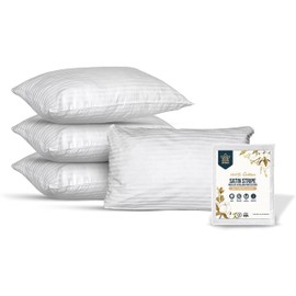 BAANI BEDDING Zipped Pillow Protectors Pack of 4-100% Cotton Satin Stripped Pillow Cases - Breathable & Hypoallergenic Pillow Covers, Premium Quality UK Standard Size 48x74 CM (Pack of 4)
