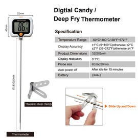Candy Thermometer Deep Fryer Oil Thermometer with Pot Clip - Best Long Frying Thermometer with Rotatable Extra Large Display,for Turkey Fryer Tall pots Fry Cooking Candle, Sugar, Cooking, Kitchen