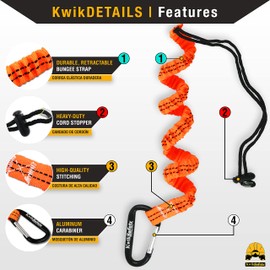 KwikSafety - Charlotte, NC - Tentacle [3 Pack] Light Duty Tool Lanyard w/Aluminum Carabiner Clip Coiled Retractable Bungee Cord, Loop & Adjustable Clasp Lock Fall Protection / 10 lb Limit