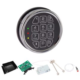 HOMEYUER Electronic Gun Safe Lock Replacement – Digital Keypad with Solenoid Lock Mechanism, Chrome/Black Finish, 14-Pin Design, Circuit Board, Reset Cable, and 2 Override Keys – DIY Installation