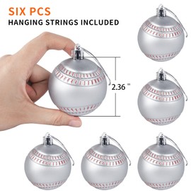mupera Christmas Ball Ornaments - 6 Pcs Shatterproof Sports Theme Xmas Baseball Ornaments Set, 2.36 Inch Hang Ball Decorations for Xmas Tree, Holiday, Wedding, Party, Office, Business Decor