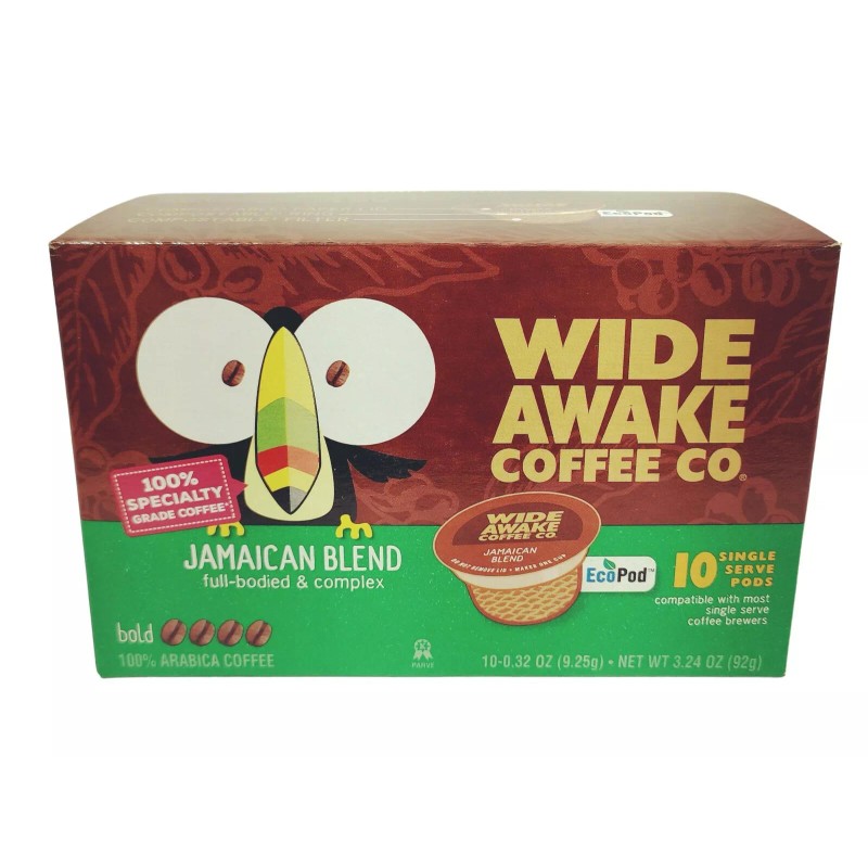 Wide Awake Coffee Pods 10-Pk Jamaican Blend Full-Bodied Complex for
