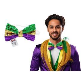 Nicky Bigs Novelties Mardi Gras Bowtie - Purple Green Gold Sequin Jazz Bow Ties Parade Dancer Costume Accessory