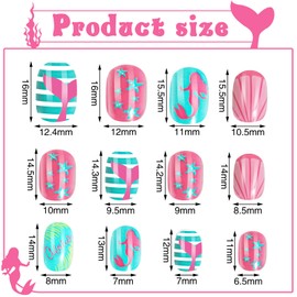 96 Pcs Kids Stick on Nails, Kids False Nails Cartoon Press on Fake Nail Tip Children Artificial Nail Tips Kids Pre-glued Fake Nail for Girls Nails Art Decoration (Striped)