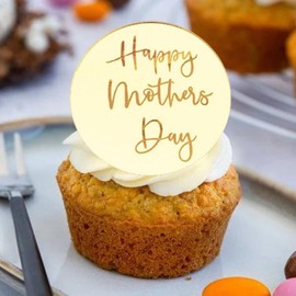 6x Mother's Day Acrylic Cupcake Toppers - Elegant Gold Acrylic Decoration for Mother's Day, Birthdays, and Celebrations