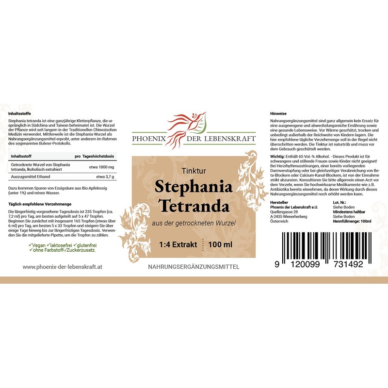Stephania tetranda tincture, stephania root tincture in extract ratio 1:4,