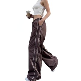 XPONNI Women's Baggy Y2K Parachute Track Pants (Brown, M, Medium)