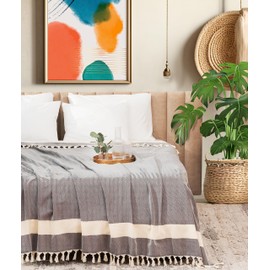 Luxurious Turkish Cotton Blanket - Soft, Large, Lightweight, and Breathable - Boho Style for Bed, Couch, and Home