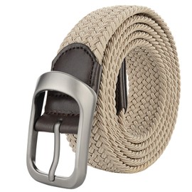 Drizzte Plus Size Mens Belt 59'' Casual Elastic Tan Braided Stretchy Fabric Web Belts Beige