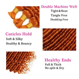 350 Boho Human Hair 12 12 12 Inch Deep Wave Bulk Ginger Braiding Hair Deep Curly Orange Human Braiding Hair Extensions for Woman