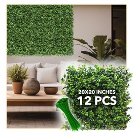 Artificial Tropical Grass Panels - 20x20 inch 12 pcs 33 sq ft - Anti-UV Faux Green Wall Panel for Backdrop Wall, Indoor Outdoor Privacy Hedge Plant Wall Décor for Birthday, Wedding & Event Decor