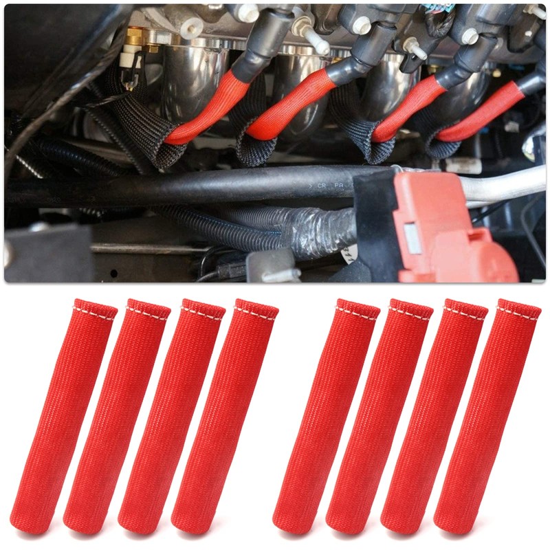 LEDAUT Red 8Cyl Spark Plug Heat Shield Protector and 12pc
