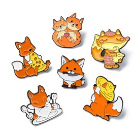 Airssory 6 pcs 6 Styles Lovely Fox Enamel Alloy Brooches Fall Autumn Animal Badge Lapel Pins for Thanksgiving DIY Clothes Backpack Hats Jackets Crafts