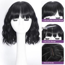 iAelev Black Wig With Bangs Bob Synthetic Curly Wigs Natural Shoulder Length Wig 12 inch for Women Girls Daily Use Colorful Wigs