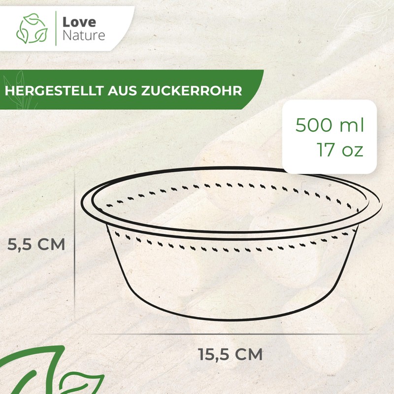 Love Nature Disposable Soup Bowls, 500 ml, Made of Sugar