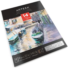 Arteza 9X12" Watercolor Pad, 14 Sheets (140lb/300gsm), 100% Cotton, Double-Sided, Cold-Pressed, Acid-Free Paper, Art Supplies for Watercolor Techniques and Mixed Media