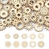 Stiesy 200 Pcs Gears Flower Unfinished Blank Wooden Slices Assorted