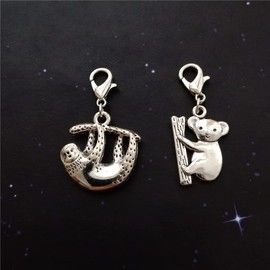2 pcs in set Tiny Antique Silver Koala Charm and Lobster Clasp, Sloth Clip on Charm for Diy Jewelry