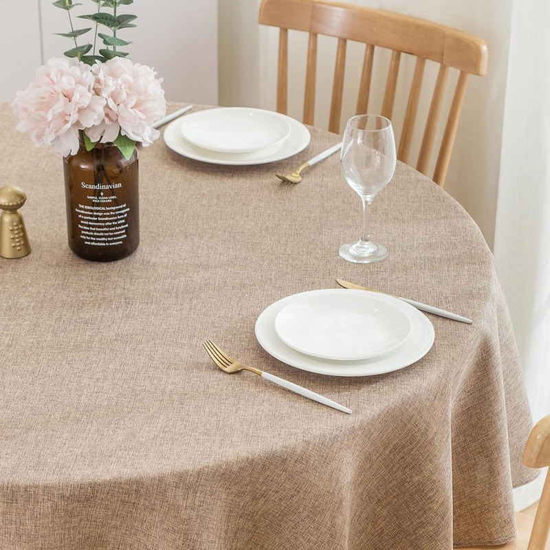 SPRICA Round Tablecloth 200cm Diameter Water Resistant Linen Texture Spill