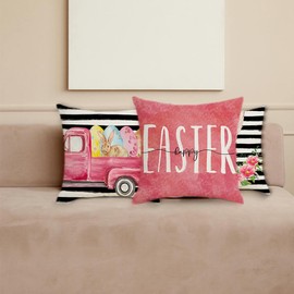 HINSINKIA Easter Pillow Covers Decor, 18 x 18 Bunny and Easter Eggs Decorative Pillow Case Cushion Cover for Home Decoration, 4 Pack