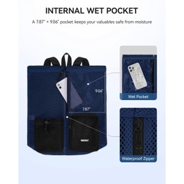 WANDF Swim Bag Mesh Drawstring Backpack with Wet Pocket Beach Bag for Swimming Pool Gym Workout Men and Women (Navy Blue)