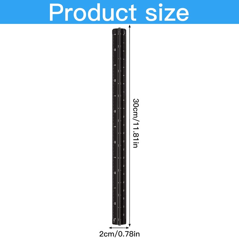 Binnan Triangular Scale, Ruler, 30 cm Length Architectural Ruler, 1:20,