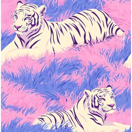 BOKEBEVE Animal Contact Paper Tiger Wallpaper Peel and Stick Jungle Tropical Wall Paper for Cabinet Countertop Drawer Removable Renter Friendly Pink Blue 17.5 x 78.5In