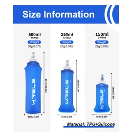 WRELS - Botella de agua de TPU suave, ligera, portátil, reutilizable, sin BPA, paquete de hidratación para correr, senderismo, ciclismo y maratón (500 ml, 2 unidades)