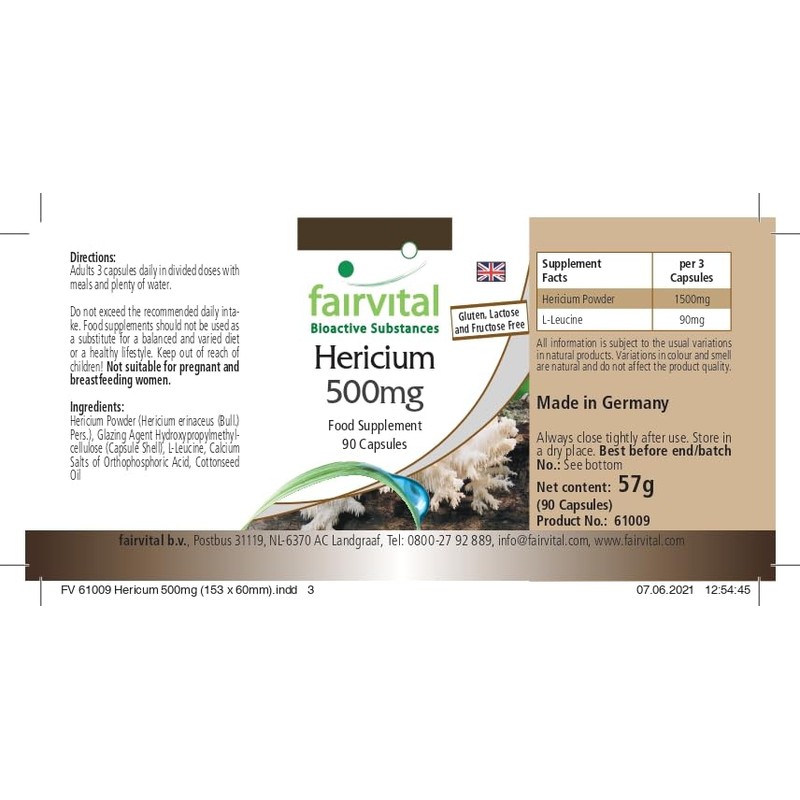 Fairvital Hericium Capsules – 500 mg Hedgehog Beard Mushroom Powder