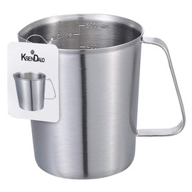 KSENDALO 16oz/2Cup SUS304 Stainless Steel Measuring Cup - Precision Engraved Markings for Liquid, Coffee, Milk & Espresso - 500mL Kitchen Mixing Pitcher, Canister & Container for Baking & Frothing