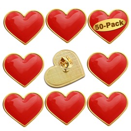 50/Pcs Valentine's Day Red Heart Love Lapel Pins Bulk - Metal Heart Health Valentines Day Brooch Badge for Men Women Clothes Bags Hats
