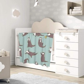 Animal Pattern Otter Blanket, Children's Blanket, Baby, Microfiber, Warm, Ultra Soft, Skin-friendly, Can be worn on your knee, Fluffy, Washable, Stylish, Cute, Nursery School, Home Use (39.8 x 29.9 inches (101 x 76 cm)