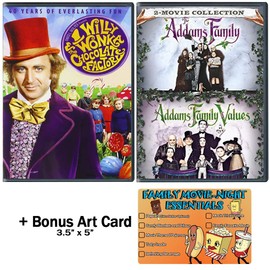 Willy Wonka and the Chocolate Factory + The Addams Family 1 & 2: Triple Feature Movie Collection + Bonus Art Card