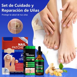 Parches Reparadores de Uñas+Tratamiento de Uñas con Esencia de Jengibre Set,Protector para Las Uñas de Los Pies,Cuidado de Uñas,Mejora el Color y Restaura Uñas Dañadas