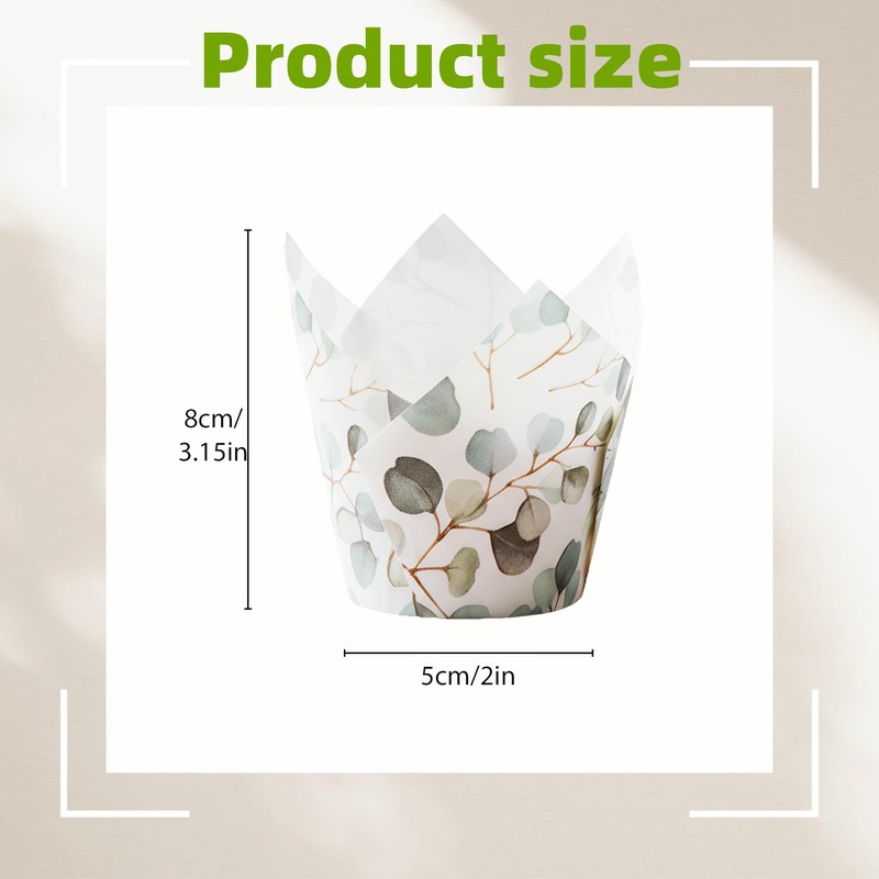 Set of 200 White Tulip-shaped Paper Liners, Features a Subtle