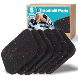 Chiligent Treadmill Pads, 6 PCS Exercise Equipment Mat with High Density Rubber, Anti-Vibration & Sound Reduction Mats for Hardwood Floors & Carpet Protection, 3.94" x 3.94" x 0.39", Black & Red