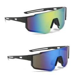 Pack of 2 Sports Sunglasses, Men's Women's Cycling Glasses, Windproof Quick Glasses Rave, Ultralight Fashion Sunglasses, Ski Sunglasses, Sports Glasses, for Outdoor Activities, UV400 Protection