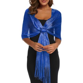 Rheane Sparkling Metallic Shawls and Wraps with Buckle for Evening Party Dresses Wedding Party, H. Royal Blue/Royal Blue (With Royal Blue Buckle), Large