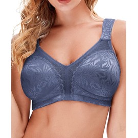 Wingslove Women's Plus Size Wireless Bra Full Coverage Minimizer Bra Soft No Padded Bras Gray Blue