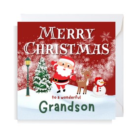 Second Ave Grandson Christmas Santa Reindeer Snowman Square Xmas Holiday Festive Greetings Card