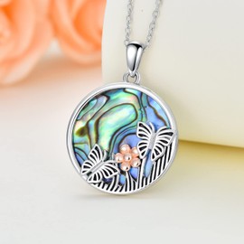 VONALA Butterfly Necklaces Sterling Silver Butterfly Pendant Necklace with Abalone Shell Animal Dainty Jewellery Gifts for Women Girls