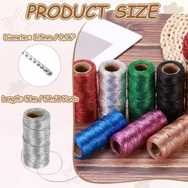 HARFINGTON 1.5mm Metallic String, 16 Ply Decorative Metallic Bakers Twine Thread Cord Rope for Gift Wrapping DIY Crafts Making Ornament Decor, Silver Tone, 55Yards