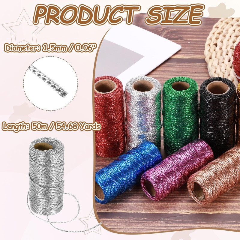 HARFINGTON 1.5mm Metallic String, 16 Ply Decorative Metallic Bakers Twine