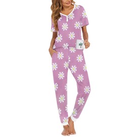 Ekouaer Pjs Set for Women Short Sleeve Pj Sleepwear Long Pants Lounge Sets Two Piece Floral Pajamas